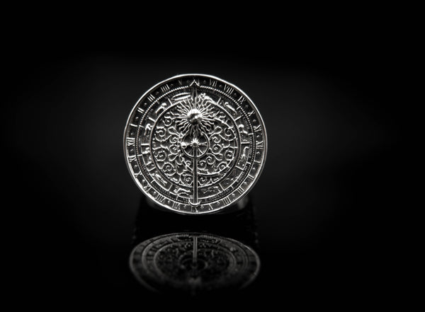 Astronomical Clock Ring for Men Women Zodiac Gothic Mayan Jewelry 925 Sterling Silver R-369