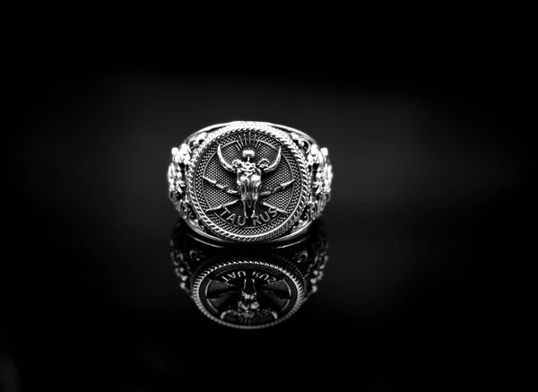 Taurus Zodiac Skull Ring Constellation Horoscope Gothic for Men Women Jewelry 925 Sterling Silver R-351