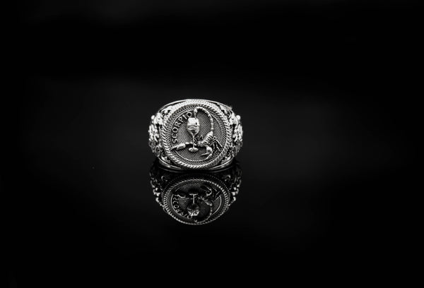 Scorpio Zodiac Skull Ring Constellation Horoscope Gothic for Men Women Jewelry 925 Sterling Silver R-350