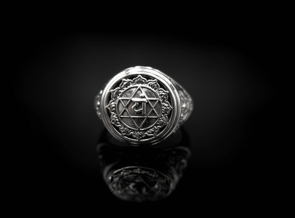 Anahata Chakra Ring for Men Women Mandala Yoga Jewelry 925 Sterling Silver R-376