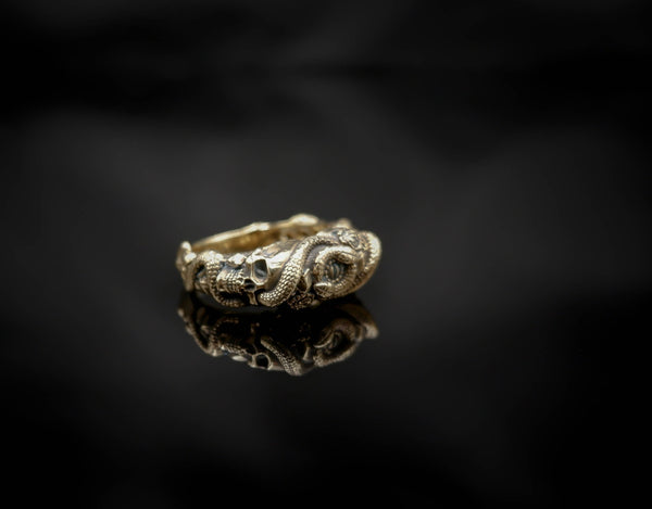 Snake with Skull Ring Gothic Men's Death Punk Brass Jewelry Size 6-15 Br-513