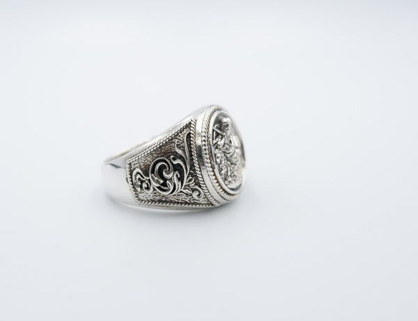 Saint Mark Lion Signet Ring Cross Protection Christian Jewelry 925 Sterling Silver R-530