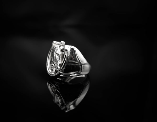 Horse with Horseshoe Ring Animal Jewelry 925 Sterling Silver Size 6-15 R-509