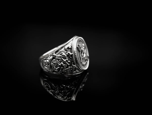 Pisces Zodiac Skull Ring Constellation Horoscope Gothic for Men Women Jewelry 925 Sterling Silver R-348