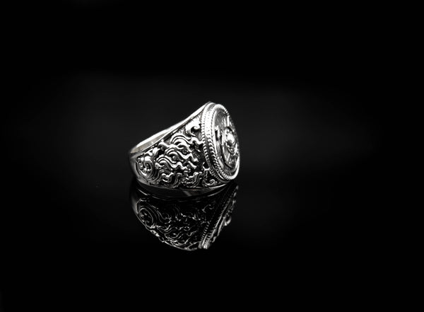 Viking Shield Ring Norse Shield with Viking Dragon Scandinavian Jewelry 925 Sterling Silver R-356