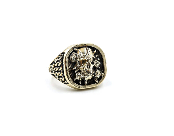 Rose Skull Ring Gothic Halloween Skulls for Men Women Brass Jewelry Size 6-15