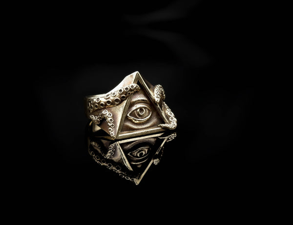 Seeing Eye Ring for Men Illuminati Eye Triangle Masonic Brass Jewelry Size 6-15 Br-425