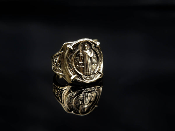 Catholic Saint Benedict Medal Ring Mens Amulet Brass Jewelry Size 6-15 Br-400