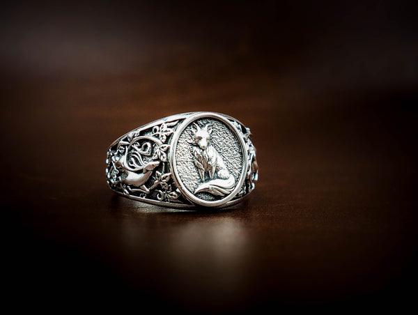 Men's Silver Fox Ring Animal Silver Jewelry 925 Sterling Silver Size 6-15