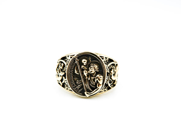 Catholic Signet St Saint Christopher Ring Brass Jewelry Size 6-15