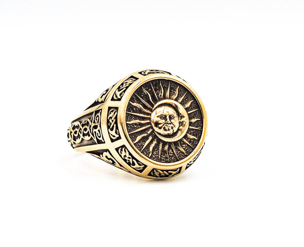 Sun Moon Ring Celtic Ornament Talisman Boho Men's Women Brass Jewelry Size 6-15 BR-119