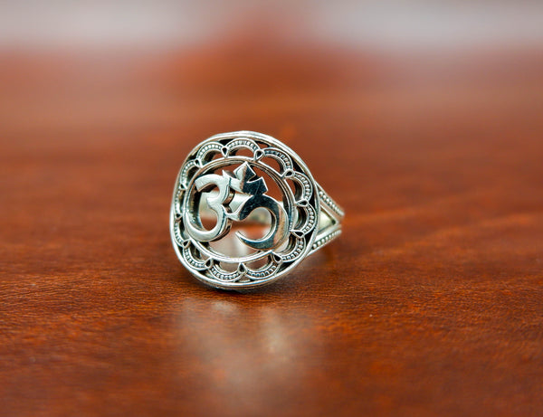 Aum or Ohm Ring Om Yoga Jewelry 925 Sterling Silver Size 6-15
