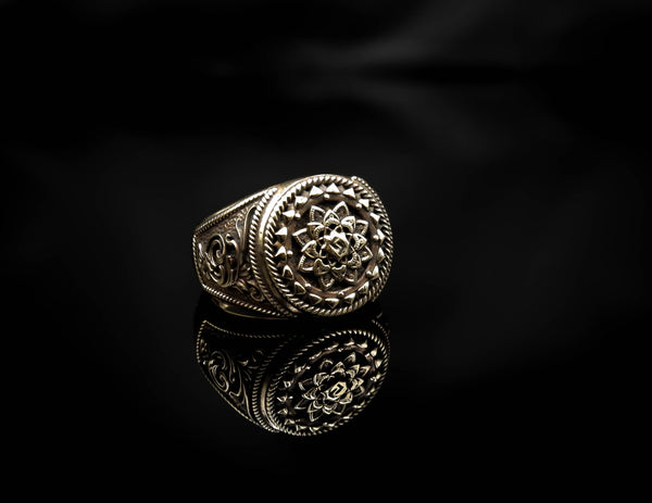 Mandala Ring for Men Flower of Life Brass Jewelry Size 6-15 Br-414