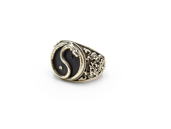 Dragon Yin Yang Ring for Men Women Amulet Brass Jewelry Size 6-15