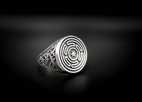 Wheel of Hecate Ring Mens Amulet Jewelry 925 Sterling Silver Size 6-15