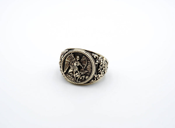 Angel Michael Ring for Men Punk Christian Knight Saint Michael Protect Brass Jewelry Size 6-15