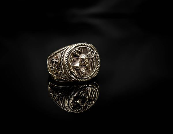 Deer Head Ring for Men Animal Brass Jewelry Size 6-15 Br-412