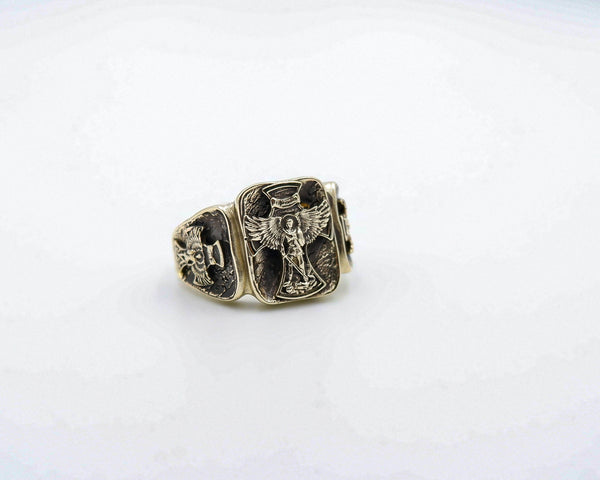 Saint Michael Cross Ring Brass Jewelry Br-519
