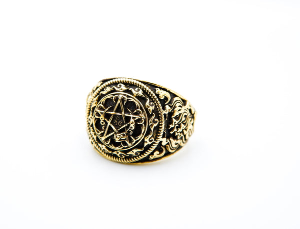 Pentagram In Moon Ring Protection Moon Sun Celtic Wicca Amulet Brass Jewelry Size 6-15