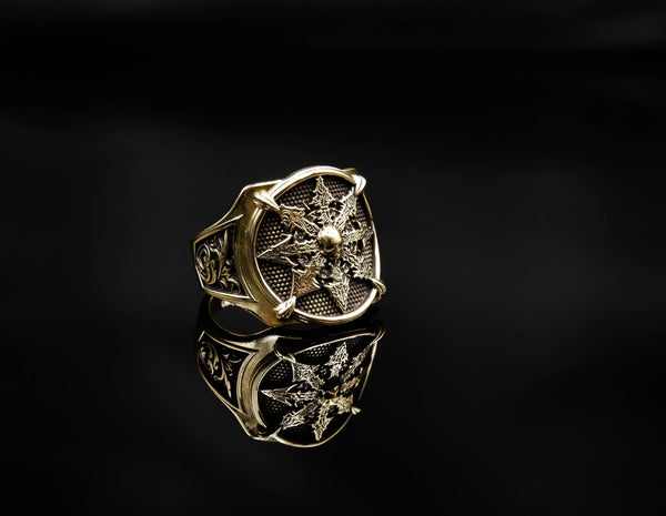 Chaos Star Ring with Skull Mens Biker Gothic Brass Jewelry Size 6-15 Br-426