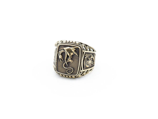 flying Dragon Ring for Men Protection Boho Celtic Fantasy Brass Jewelry Size 6-15