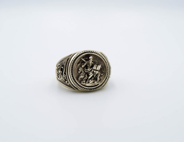 Saint Mark Lion Signet Ring Cross Protection Christian Brass Jewelry Br-530