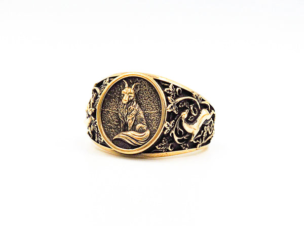 Men's Fox Ring Animal Brass Jewelry Size 6-15