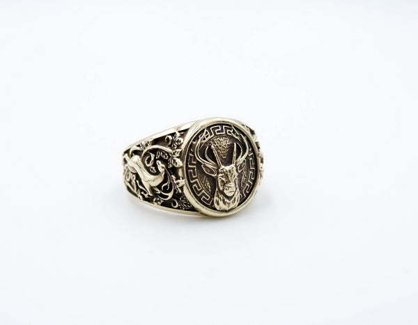 Deer Head Ring Celtic Wild Deer Animal Viking Brass Jewelry Br-536