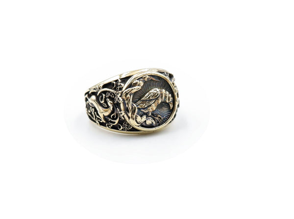 Viking Raven Animal Rings for Women Men Crow Bird Amulet Brass Jewelry Size 6-15