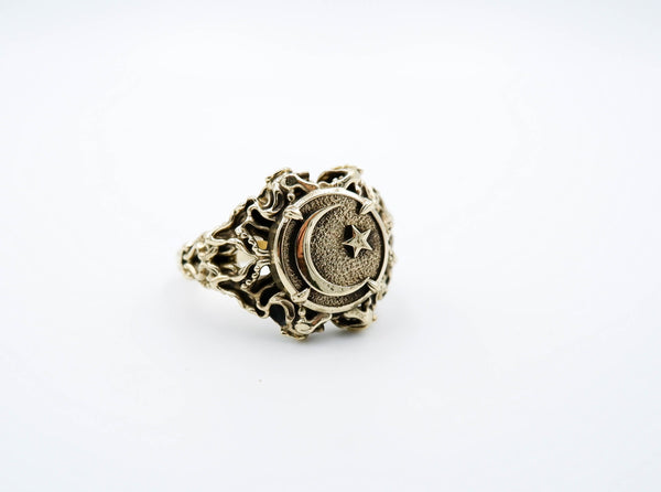 Islamic Crescent Ring Women Brass Jewelry Size 6-15 Br-445