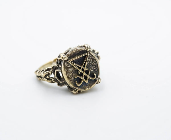 Sigil of Lucifer Ring Women Satanic Seal of Satan Brass Jewelry Size 5-15 Br-440