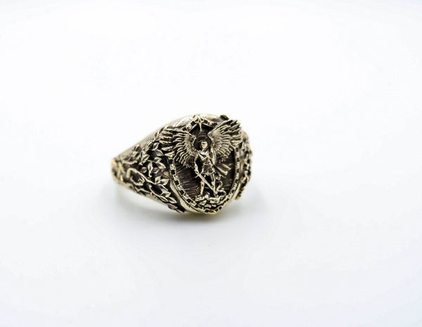 Saint Archangel Michael Dragon Wings Ring Christian Catholic Brass Jewelry Br-518