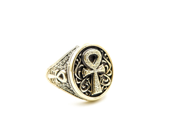 Egyptian Ankh Cross Men Women Ring Brass Jewelry Size 6-15