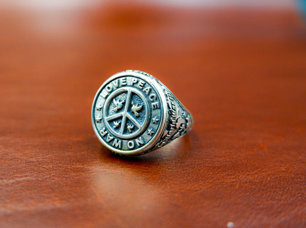 Symbol Peace Sign Ring Men Women 925 Sterling Silver Size 6-15