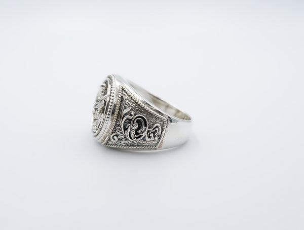 Saint Mark Lion Signet Ring Cross Protection Christian Jewelry 925 Sterling Silver R-530