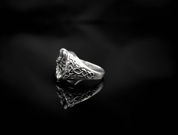Satanic Cross with Snake Ring Seal of Satan Jewelry 925 Sterling Silver Size 6-15 R-514