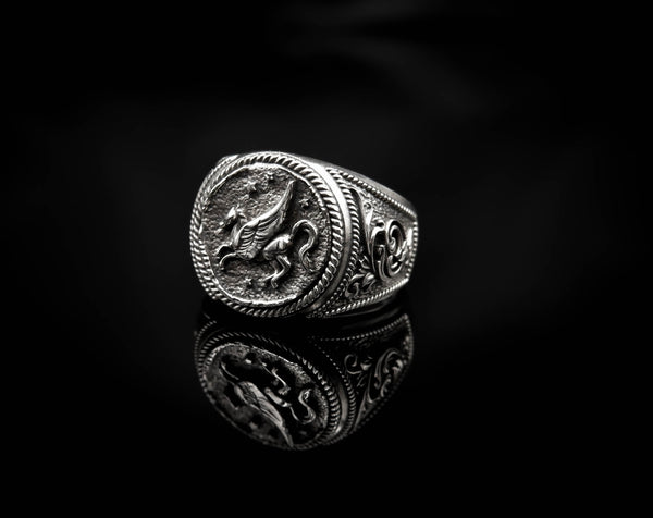 Pegasus Ring Ancient Greekl Flying Horse Jewelry 925 Sterling Silver R-417