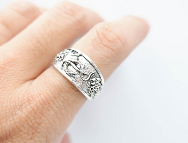 Flying Dragon Band Ring Protection Boho Celtic Fantasy Jewelry 925 Sterling Silver Size 6-15 R-503