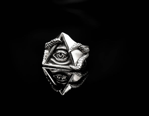 Seeing Eye Ring for Men Illuminati Eye Triangle Masonic Jewelry 925 Sterling Silver R-425