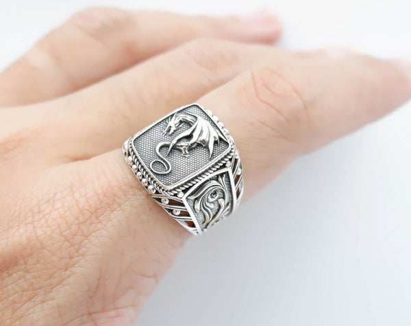 flying Dragon Ring for Men Protection Boho Celtic Fantasy Jewelry 925 Sterling Silver
