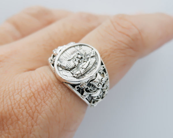 Saint Blaise Ring Protection Christian Catholic Jewelry 925 Sterling Silver R-537