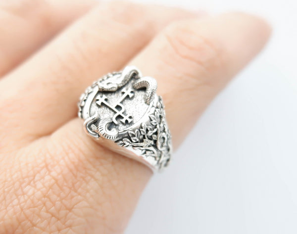 Sigil of Lilith with Snake Ring Solomon Seal kabbalah Magic Jewelry 925 Sterling Silver Size 6-15 R-516