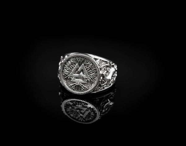 Valknut Ring with Tree of life for Men Women Norse Nordic Viking Jewelry 925 Sterling Silver R-370