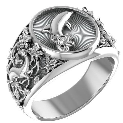 Dolphin Ocean Animal Ring for Women Men Fish Jewelry 925 Sterling Silver