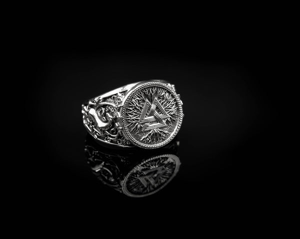 Valknut Ring with Tree of life for Men Women Norse Nordic Viking Jewelry 925 Sterling Silver R-370