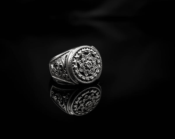 Mandala Ring for Men Flower of Life Jewelry 925 Sterling Silver R-414