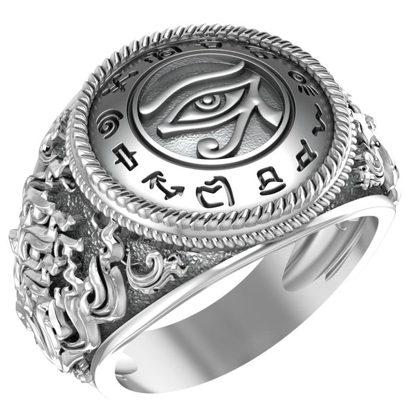 Eyes of Horus Ring for Men Women Ancient Egyptians Protection Jewelry 925 Sterling Silver