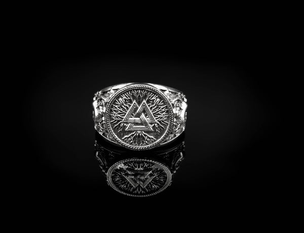 Valknut Ring with Tree of life for Men Women Norse Nordic Viking Jewelry 925 Sterling Silver R-370