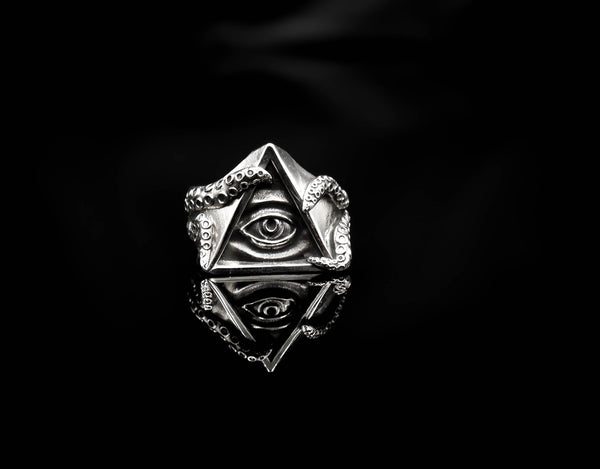 Seeing Eye Ring for Men Illuminati Eye Triangle Masonic Jewelry 925 Sterling Silver R-425