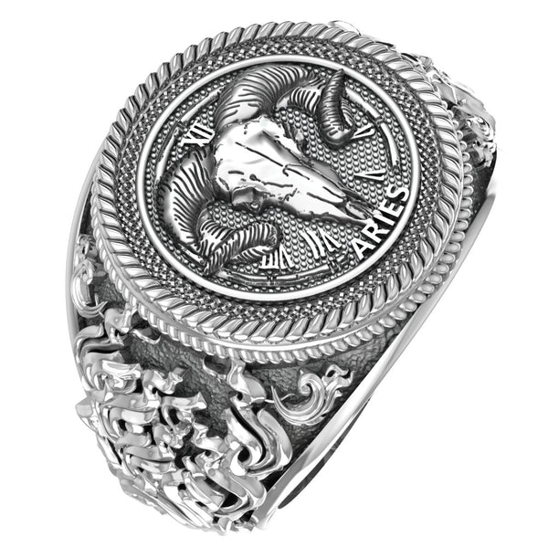 Goat Head Ram Ring for men Zodiac Animal Jewelry 925 Sterling Silver Size 6-15